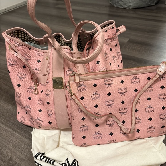 MCM Handbags - MCM Pink Logo Tote and Pouch Set